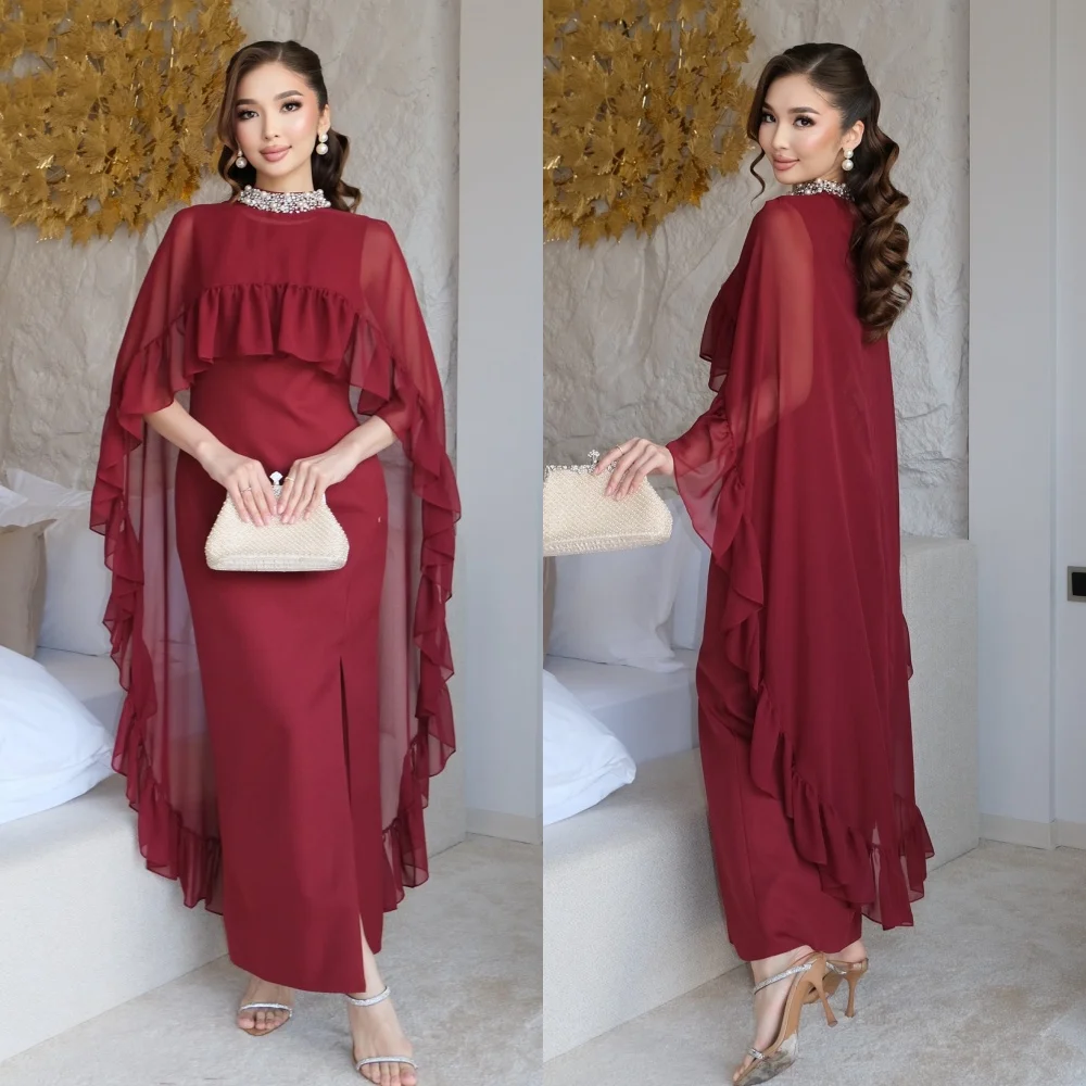 

Customized Matching Sparkle Jersey Pearl Rhinestone Straight High Collar Midi Dresses Bespoke Occasion Dresses Sizes Available