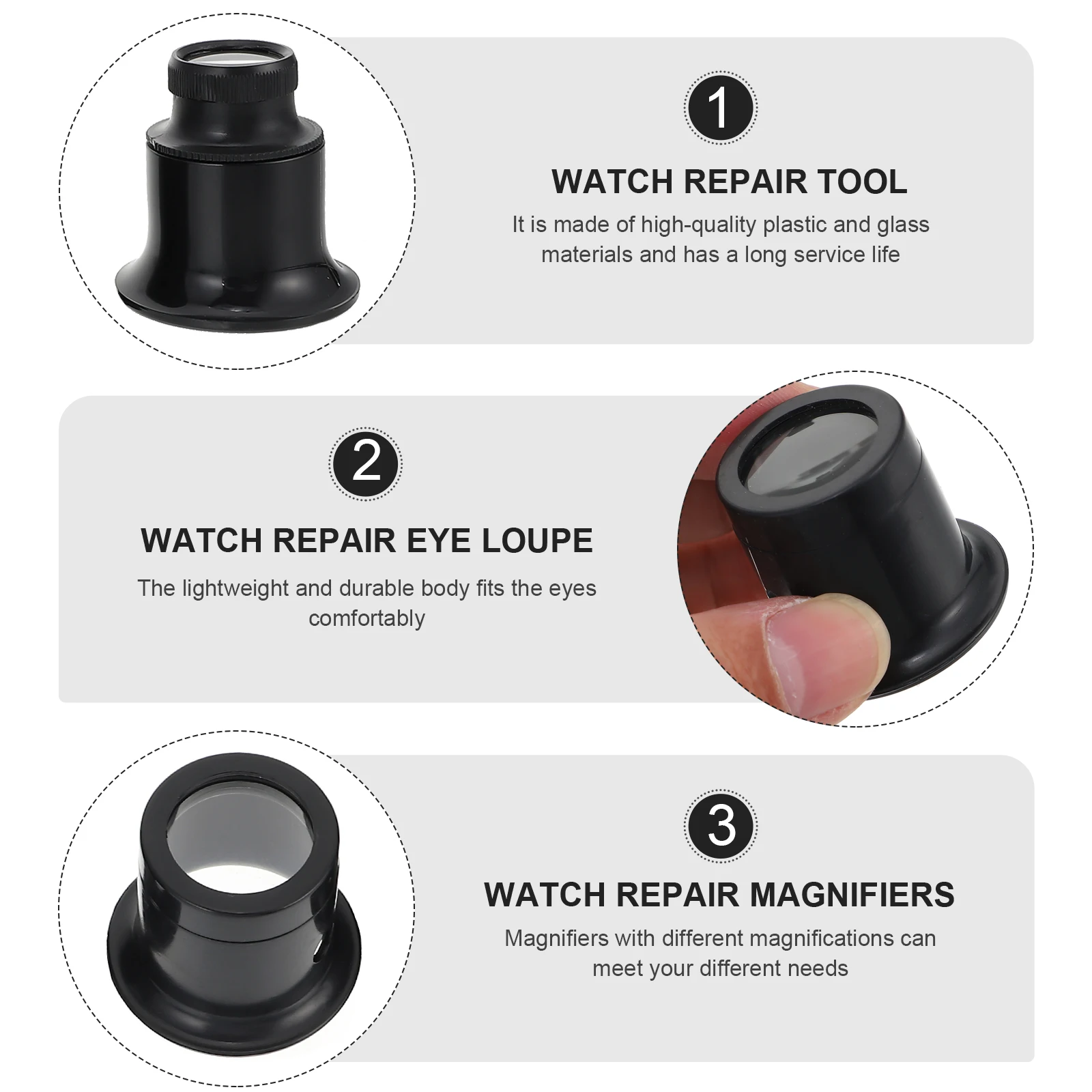 

5 Pcs Eye Clip Magnifying Glass Set Watch Repair Kit Loupe Tools Reapir Magnifiers for Watchmaker Glasses Ring