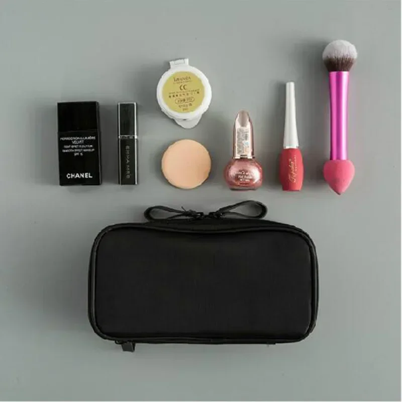 Mini borsa per il trucco nera per borsa da viaggio in Nylon da viaggio di design femminile per borse per cosmetici con cerniera doppia quotidiana di