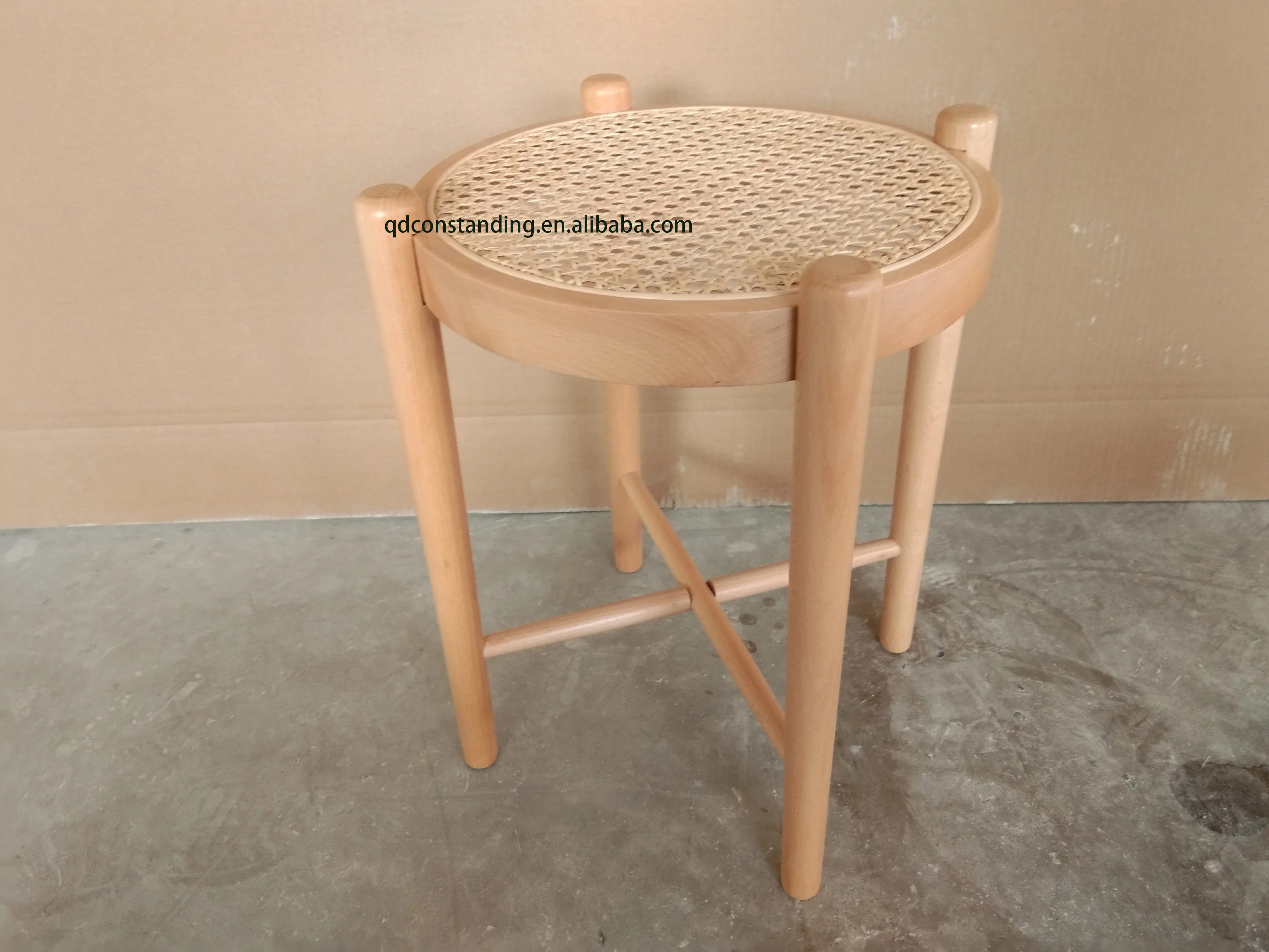 Factory OEM ODM Custom Solid Wood Sofa Round Wooden Nordic Small Cane Rattan Side Table