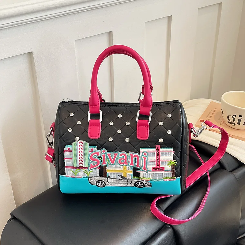 Top Brand Boston Bag Classic Female Handbag Large Capacity Commuting Tote Fashion Quilted Shoulder Bag Ladies Diamond Bolsas