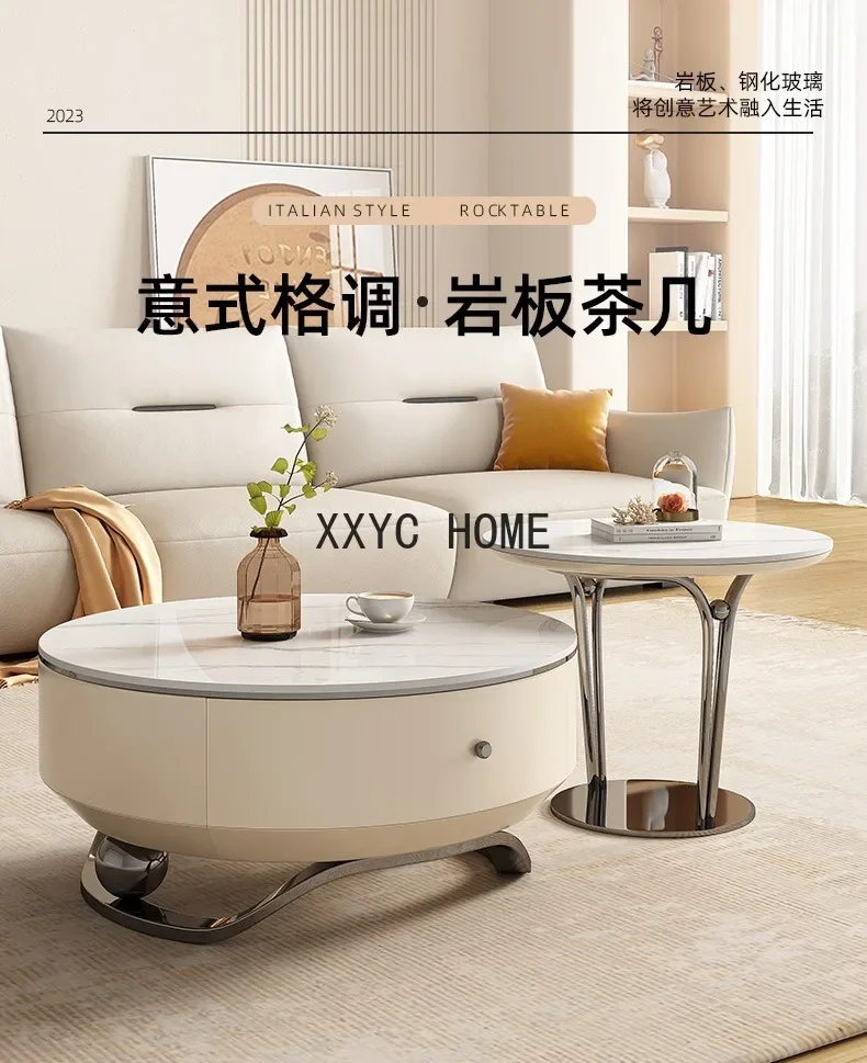 Mesa de centro moderna com placa de pedra, italiana, minimalista, sala de estar, casa, criativa, pequeno, apartamento, combinação redonda