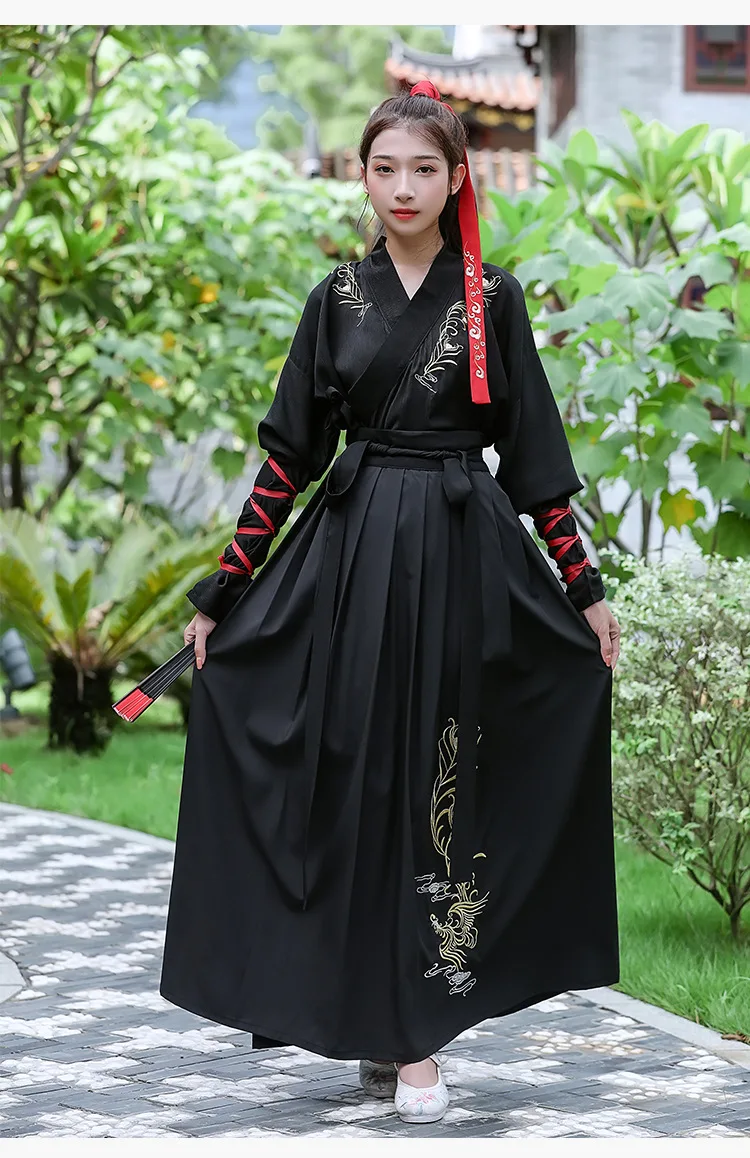 한푸 로브 학생을위한 중국 전통 의류 커플 일상복 한 왕조 검객 민속 의상 코스프레 공연