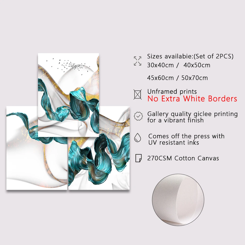 3pcs frameless Canvas Painting 3PCS Frameless Abstract Blue Green Ribbon Canvas Painting Fashion Luxury Wall Art Poster Print Pi