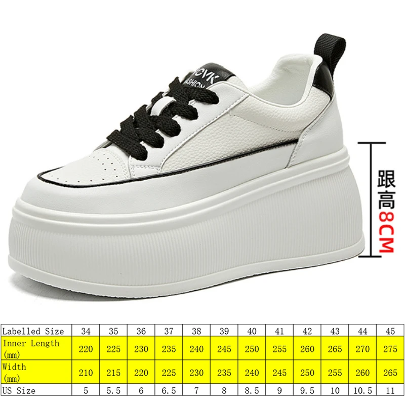 Fujin 8cm Cow Genuine Leather Platform Wedge Flats Vulcanize Comfy Breathable Spring Autumn Chunky Sneakers White Casual Shoes