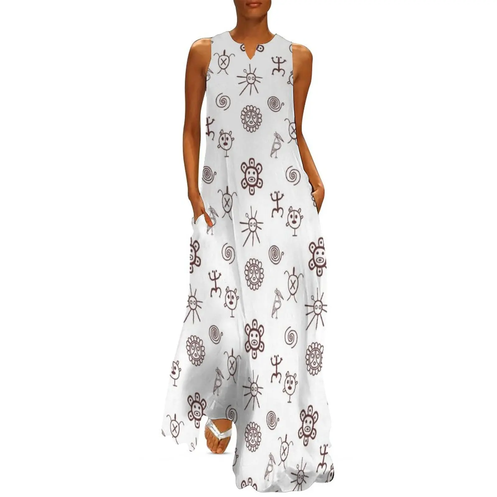 

Set of Taino Symbols Puerto Rico Brown Long Dress Women's summer dress dresses summer Dress