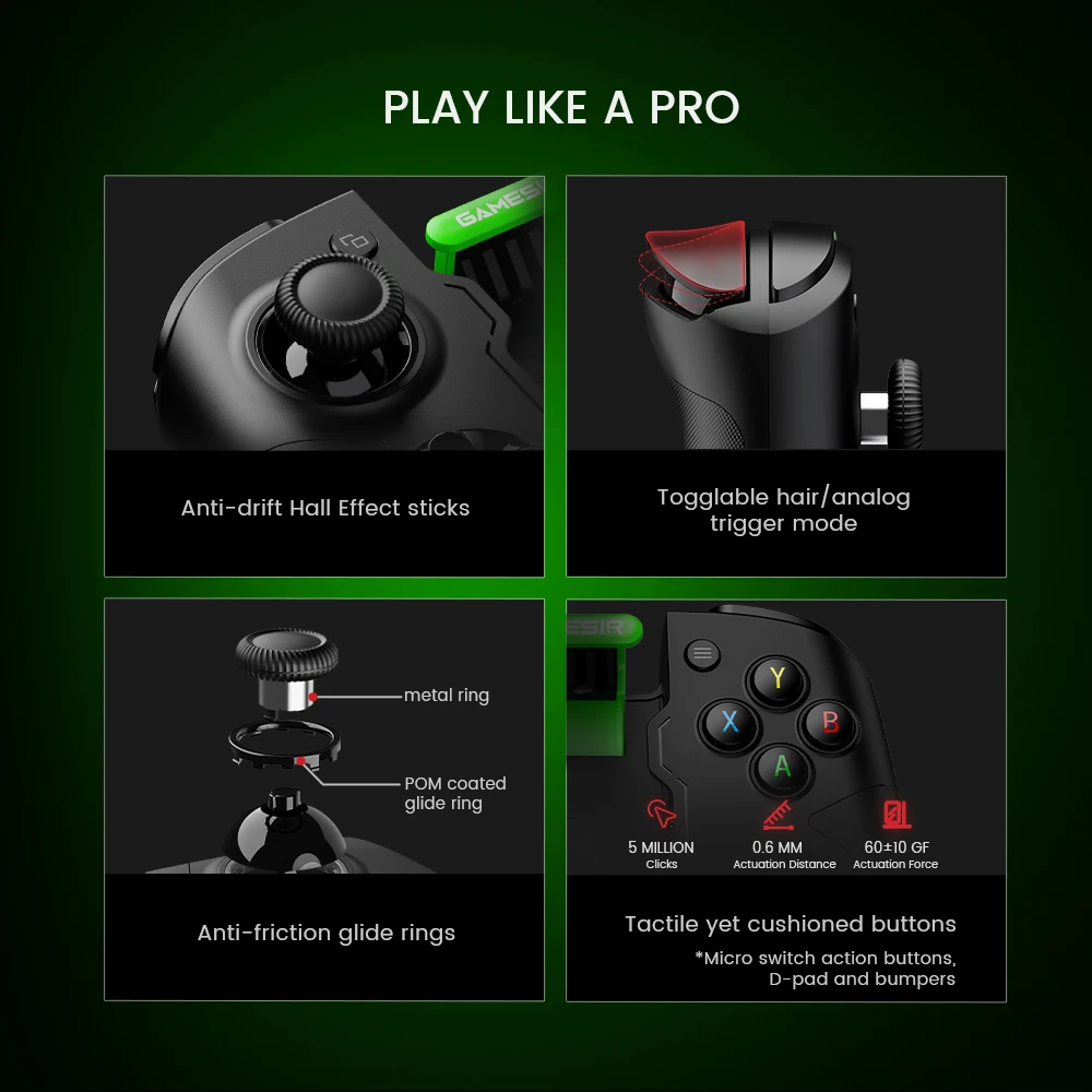 Imagem -04 - Gamesir-controlador de Efeito Xbox Hall Gamepad para Jogos Celulares Android Joystick para Stadia Xbox Game Pass x4 Aileron