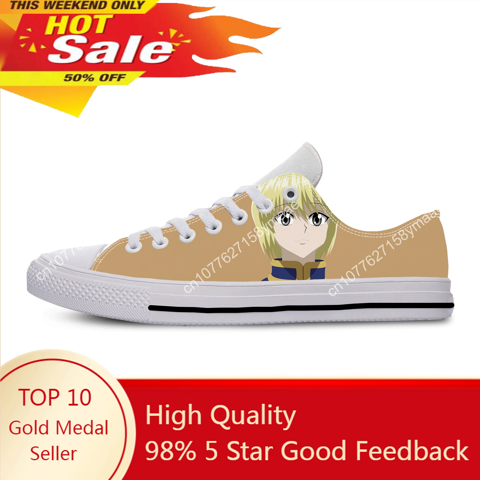 Japanese Anime Manga Hunter X Hunter Kurapika Cool Casual Cloth Shoes Low Top Lightweight Breathable 3D Print Men Women Sneakers