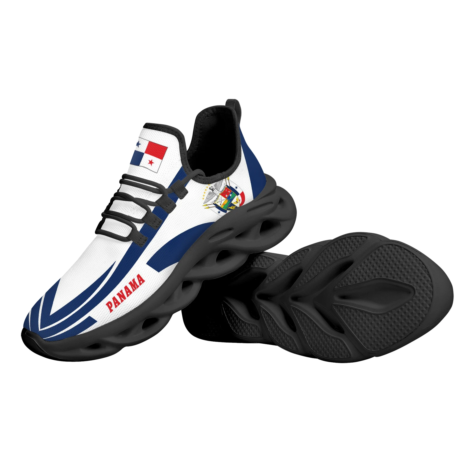 Zapatillas de deporte ligeras a prueba de golpes para exteriores, Zapatos transpirables de punto, diseño de bandera de Panamá, azul y blanco