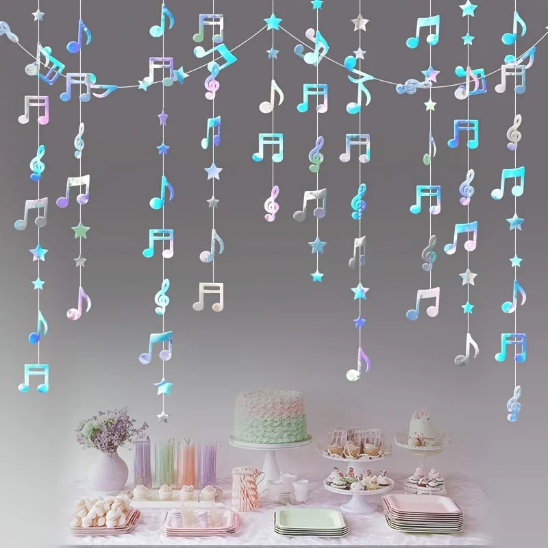 Music Notes Star Hanging Banner Glitter Musical Theme Decoration Wedding Concerts Birthday Parties Newyear Valentine Party Event
