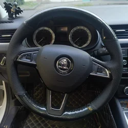 Custom Car Steering Wheel Cover Carbon Fiber 100% Fit For Skoda Octavia 2017 Fabia 2016 2017 Rapid Spaceback Superb (3-Spoke）