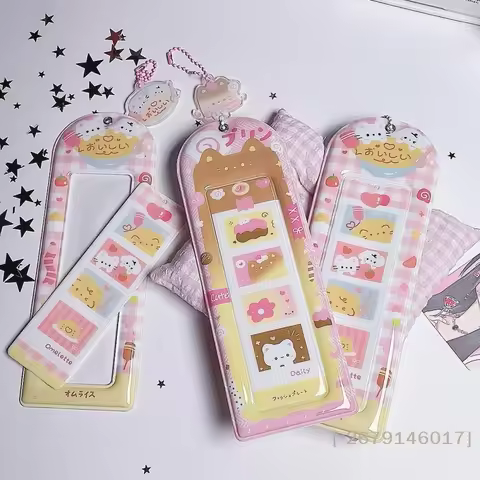 【YY26】Cute 4 Grid Card Holder Korea Idol Mini Card Storage Pendant PVC Photocard Holder Transparent Card Case Bookmark Holder