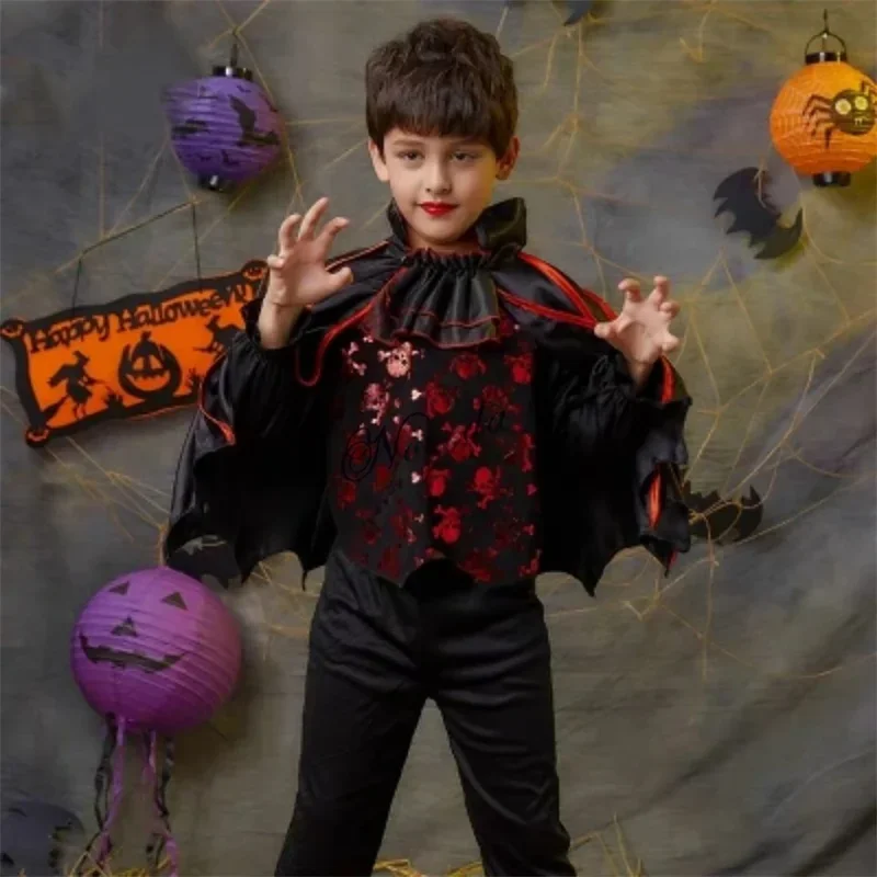 ZA01 Disfraz de Halloween para niñas, vestido de princesa vampiro para bebés, bruja escarlata, diablo, ropa de fantasma, disfraz con capa de vampiro Kid1Lm @