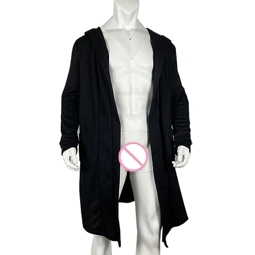 Cardigan décontracté à capuche pour hommes et femmes, cape Everak longue, monochrome, manteau Steampunk vintage, sweat à capuche