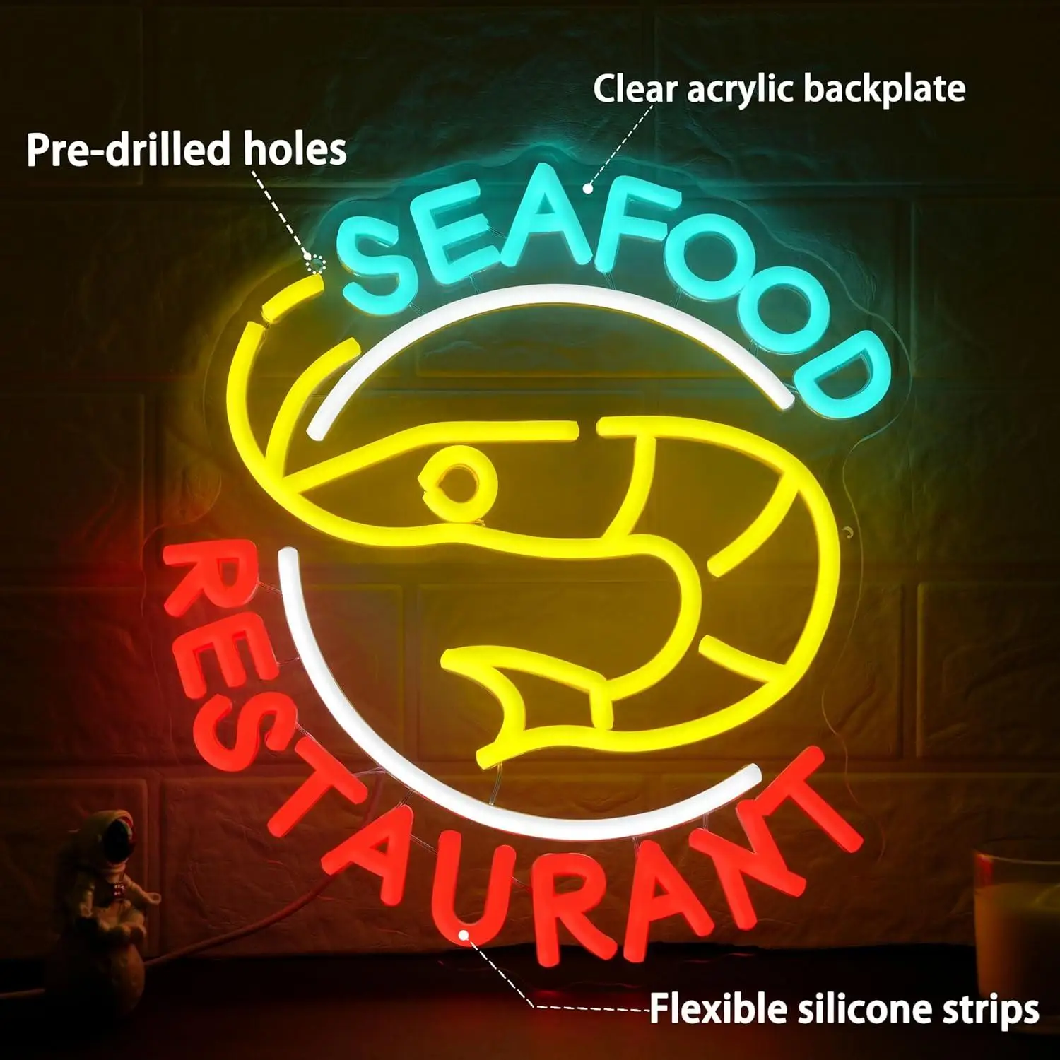 Seafood Restaurant Neon Sign Dimmable LED Light for Kitchen Cafe Shop Business Front Window Aesthetic Wall Decor Neon Billboard view 2