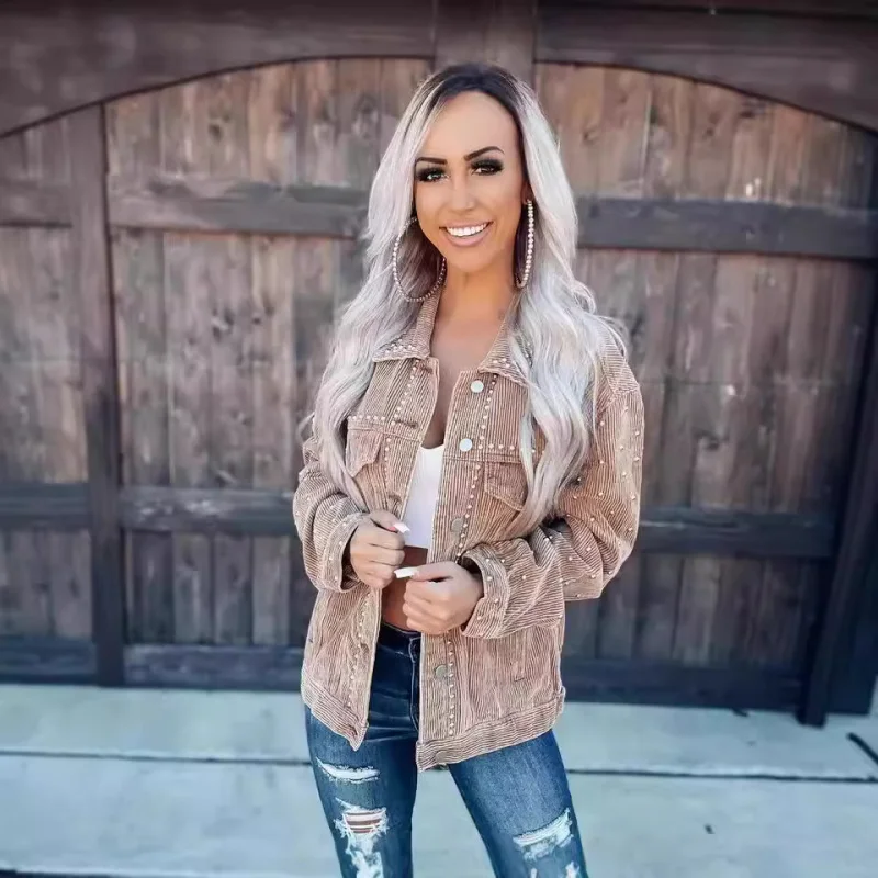 

Early Autumn New European and American Style Casual Fashion Corduroy Long Sleeve Coat