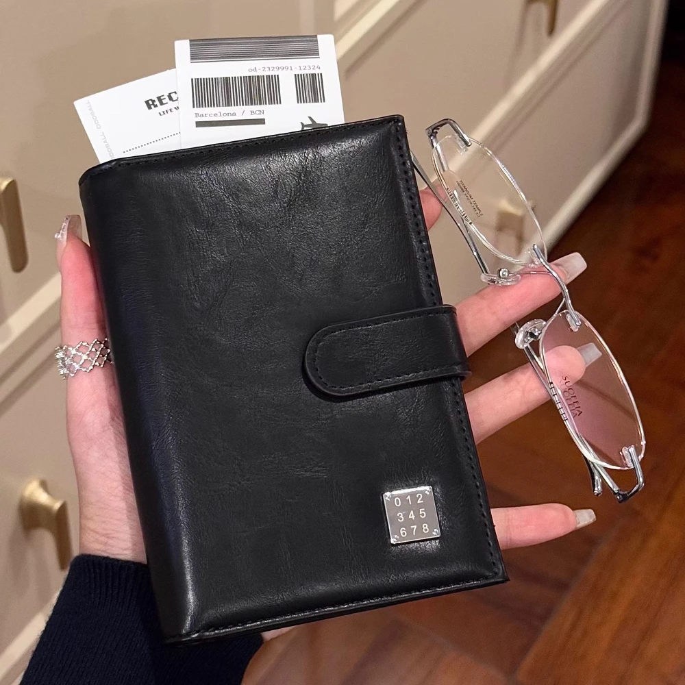 女性のレザーパスポートホルダー財布女性の ID バッグバックルカードホルダー小銭入れ印刷クラッチレザーパスポートホルダー