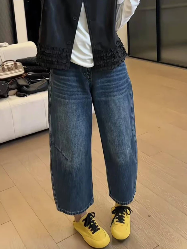 Vaqueros retro de cintura alta y pierna ancha para mujer, nuevo estilo, talla ande, hoados, cortos, de nueve puntos con c...