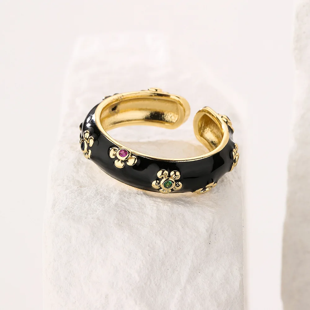 Fresh Design Enamel 7 Candy Colors Oil Dripping Flower Shape Bohemian Adjustable Ring For Women Girls Party Wedding Jewelry