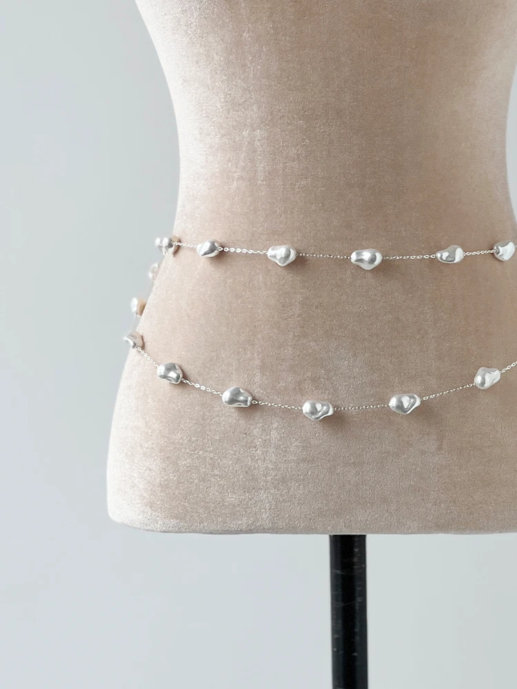 musesearth-スノーパール-ウエストチェーン-バロックパール-ロングネックレス-シルバーカラー-スカート用-エレガントな金属素材-レディース-ウエストベルト