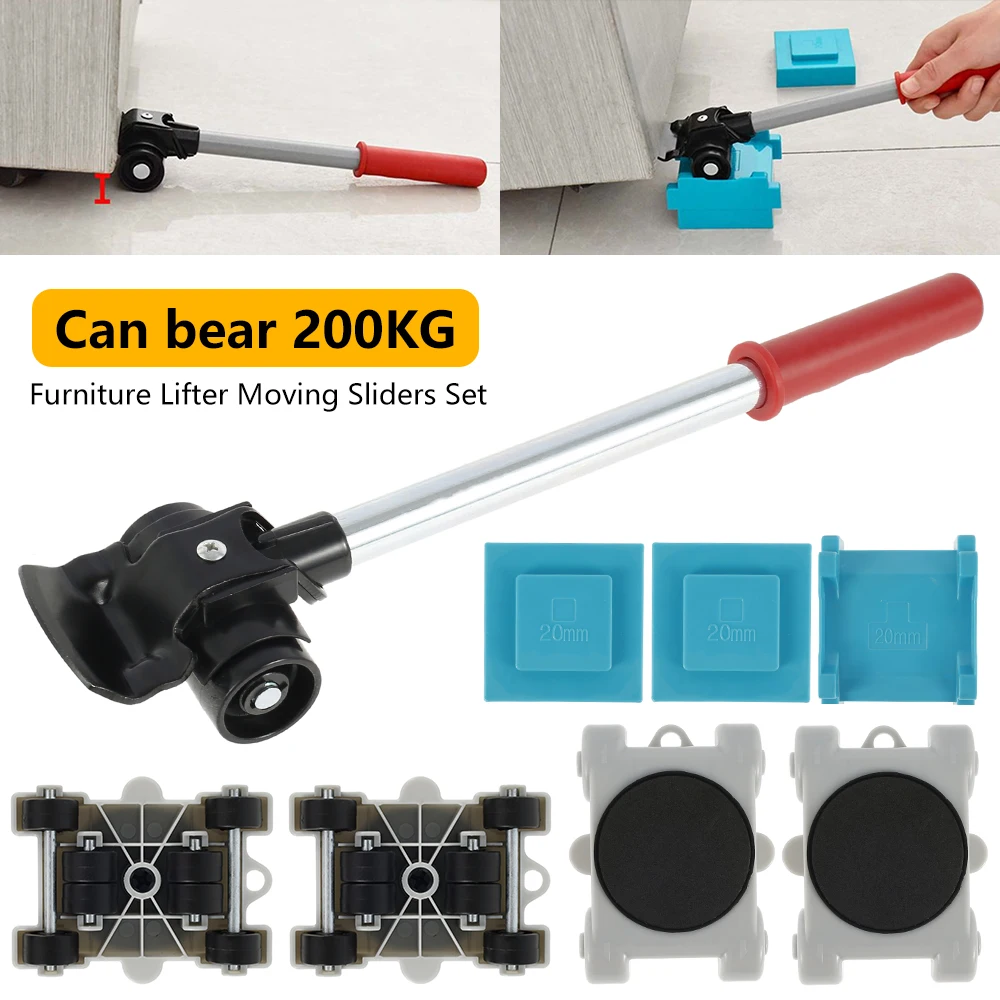 440lb Heavy Duty Furniture Lifter Mover Roller with 4 Wheel Bar Moving Device Lift Helper Furniture Move Transport Tool