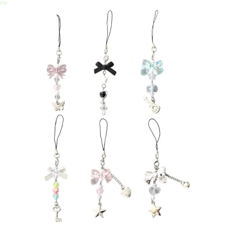 Bowknot Phone Charm Strap Detachable Keychain Pendant Butterfly Star Phone Lanyard Backpack Decors for Women Girls NM