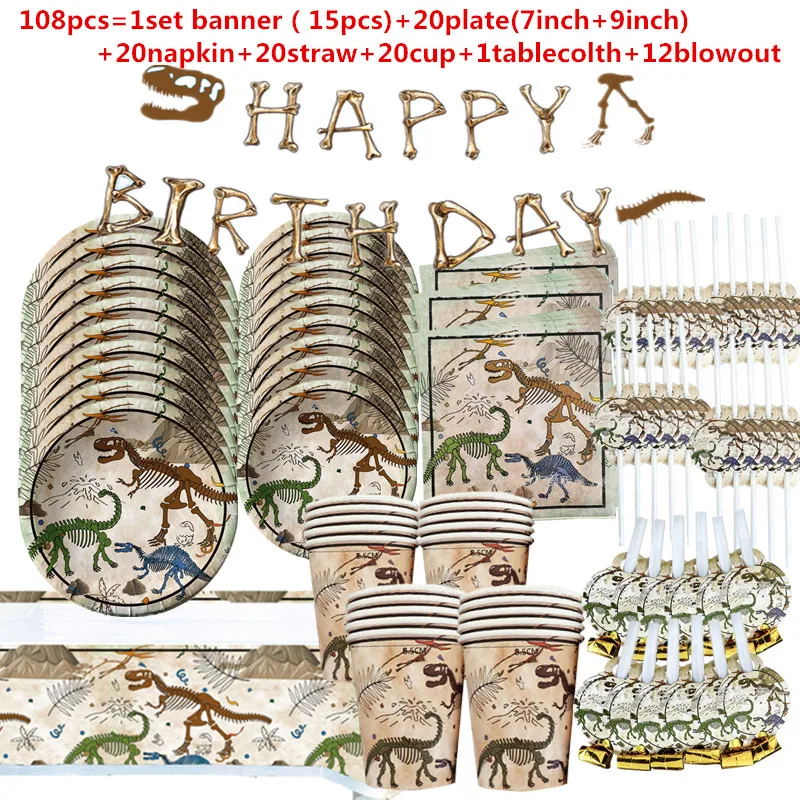 10 20people use Dinosaur Fossil Archaeological Theme Birthday Party Disposable Tableware Jurassic World Dino Napkins Plates Dec