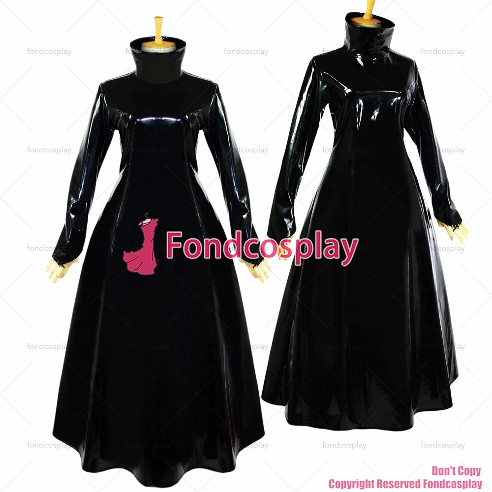 fondcosplay adult sexy cross dressing sissy maid long Gothic Lolita Punk Black heavy Pvc Dress Cosplay Costume Custom-made[G620]