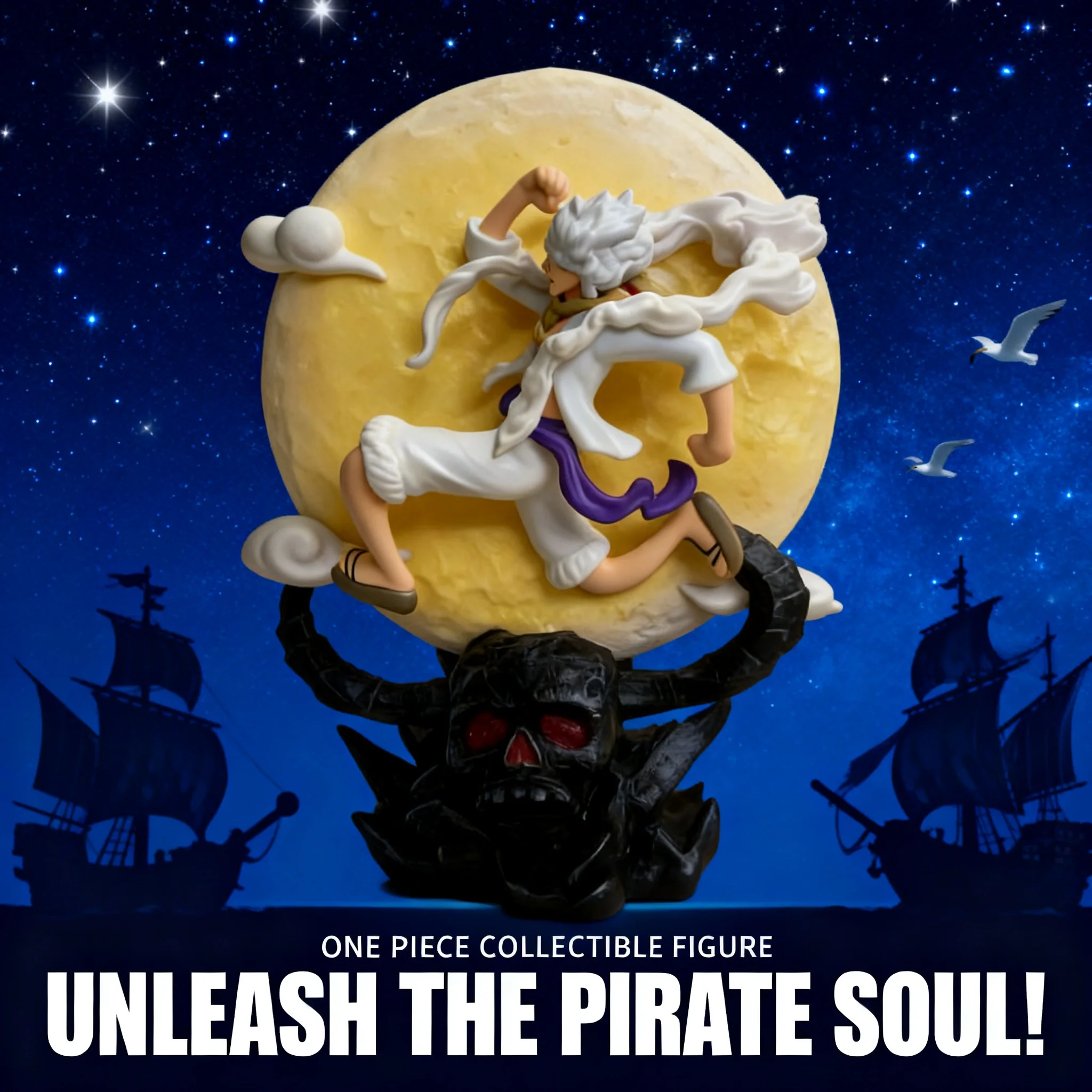 

One Piece Anime Figure 5 Gear Luffy Flying To The Moon With Moon Light Action Figure PVC Decorations Collection Toys 14cm
