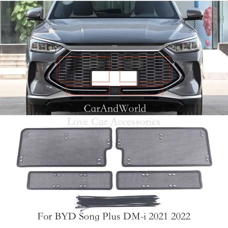 Car Insect Screening Mesh Front Grille Insert Net Water Tank Engine Cover Trims Accessories For BYD Song Plus DM-i EV 2020-2022