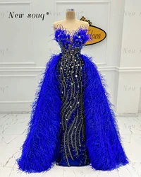 Luxurious Two Pieces Royal Blue Feathers Crystals Stones Evening Dresses 2024 Overskirts Events Big Day Party Gowns Customised