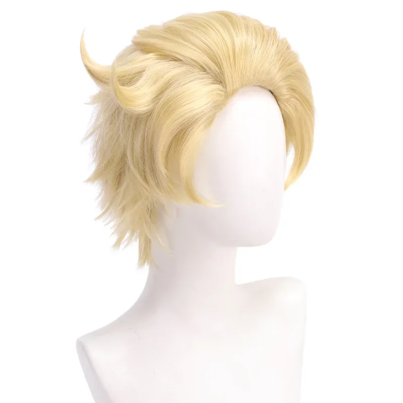 Anime Lucifer MorFight Star Cosplay Perruque pour Adultes, Cheveux Blonds Courts Synthétiques, Accessoires d'Halloween, Unisexe, Degré de Chaleur, Hôtel