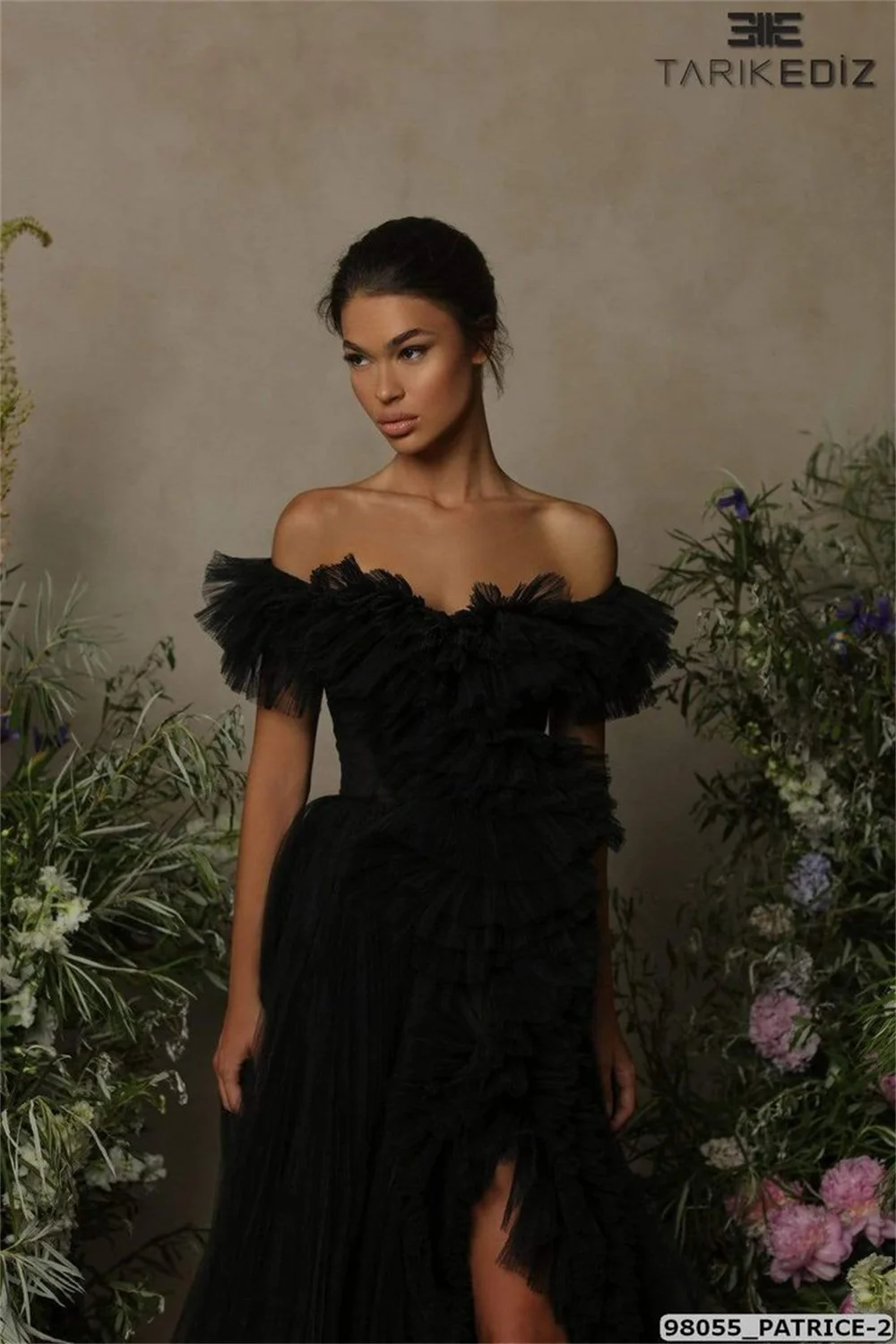 Cathy Elegant Black Side Split Prom Dress 2024 Sexy Off Shoulder A-line Vestidos De Fiesta Black Tulle Puffy Eveing Dress