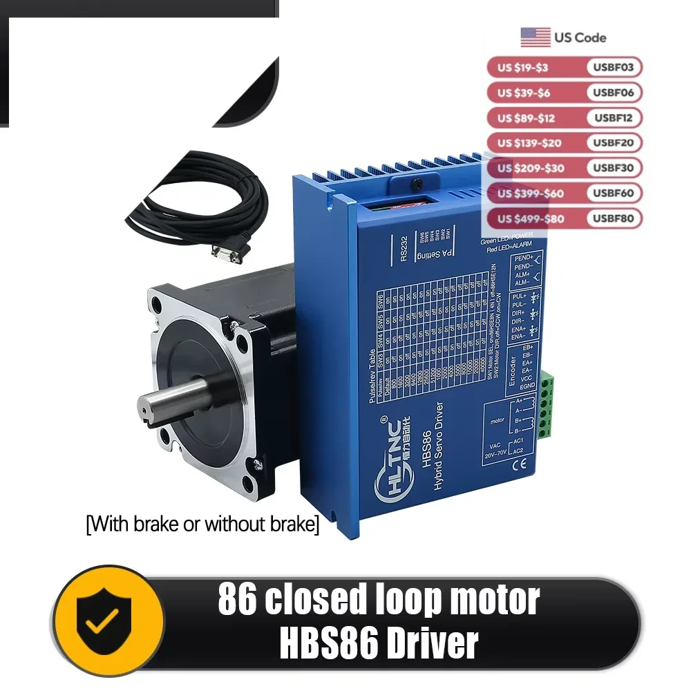 Nema34 Close Loop Stepper Motor 86HB250-82/118/152B & HBS86 Drive &3M Encoder Cable 4.5/8/12N.m 643/1143/1714Ozin For CNC Router