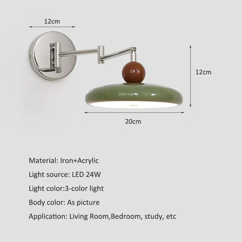 French Cream Wall Lamp Swiveling Swing Arm LED Wall Sconce Modern Minimalist Study Bedroom Bedside Reading Light Home Decor