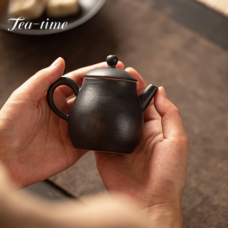 

120ml Handmade Coarse Pottery Teapot Japanese Powder Yin Pot Tea Maker Kettle with Ball Hole Drinkware Supplies Craft Gift Box