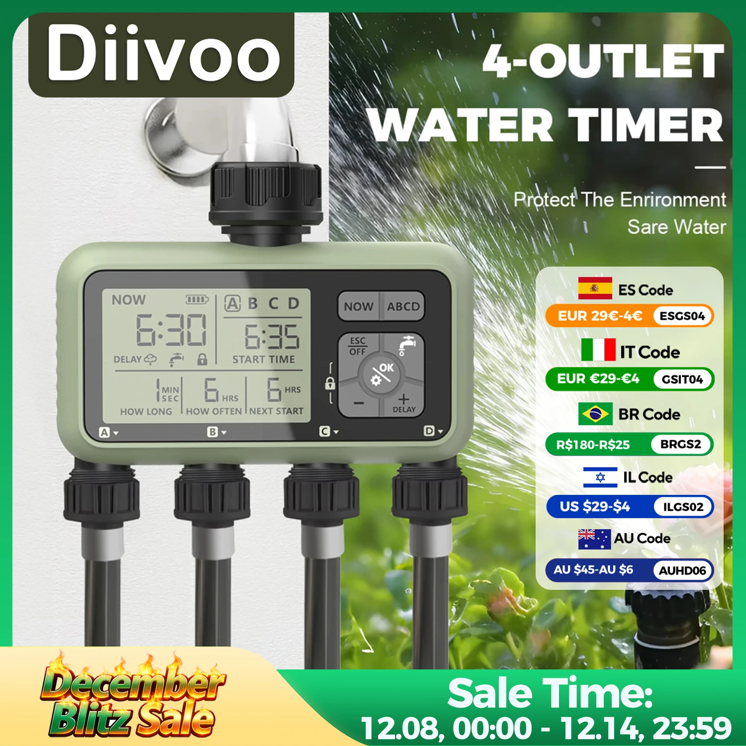 �y�Z�[�����zDiivoo �E�H�[�^�[�^�C�}�[ 4 �]�[���K�[�f���v���O�����\�Ȏ������^�C�}�[ �J�x���t�� �蓮/�������[�h�Ő���p�U��