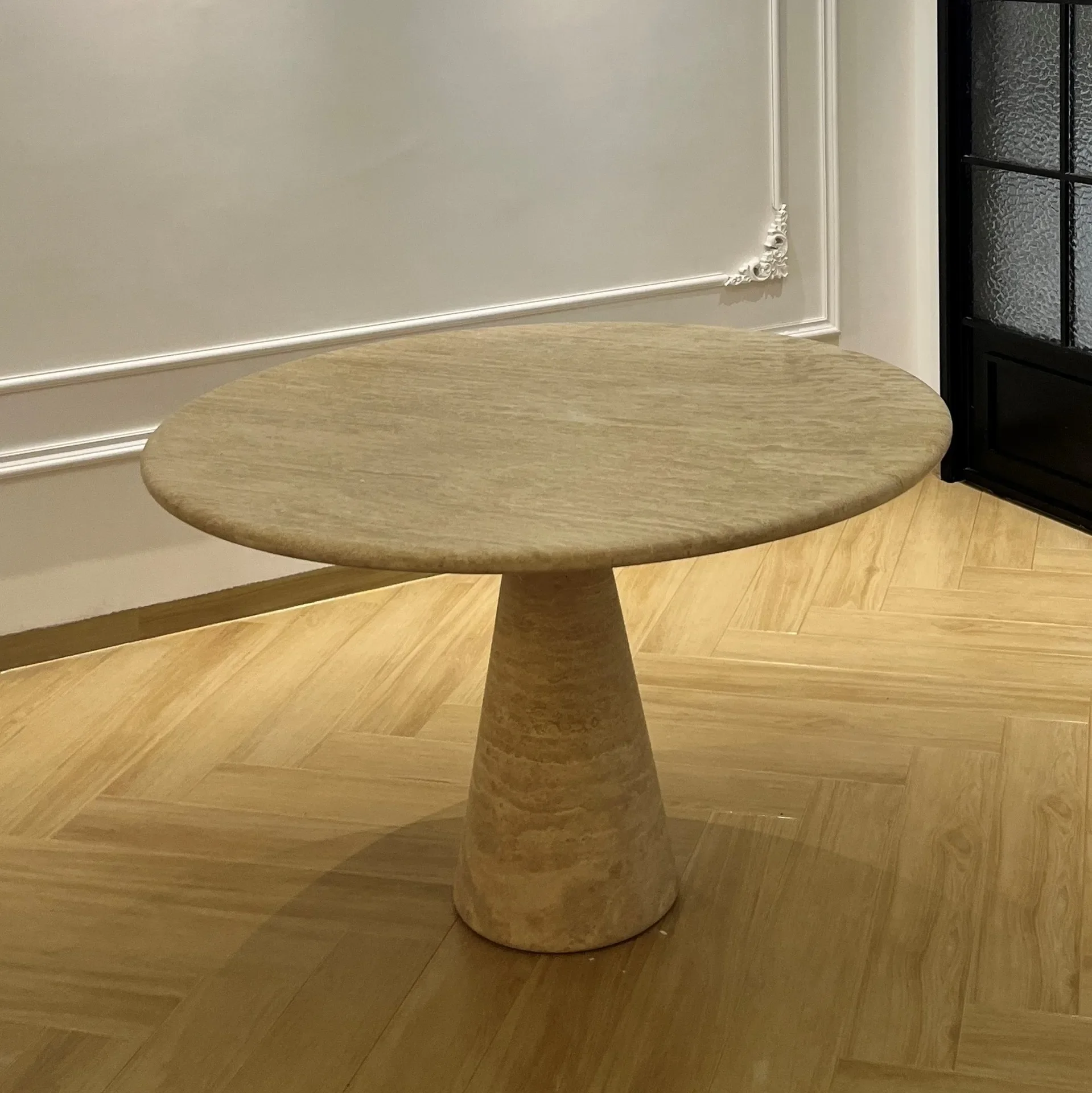 Tavolino da caffè, crema vento, naturale, travertino, tavolino rotondo