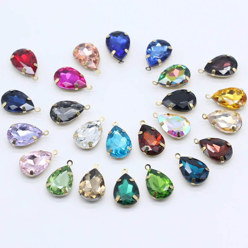 20p 18x13mm Teardrop crystal rhinestone Faceted Framed glass pendants connectors necklace earrings findings jewelry making Beads