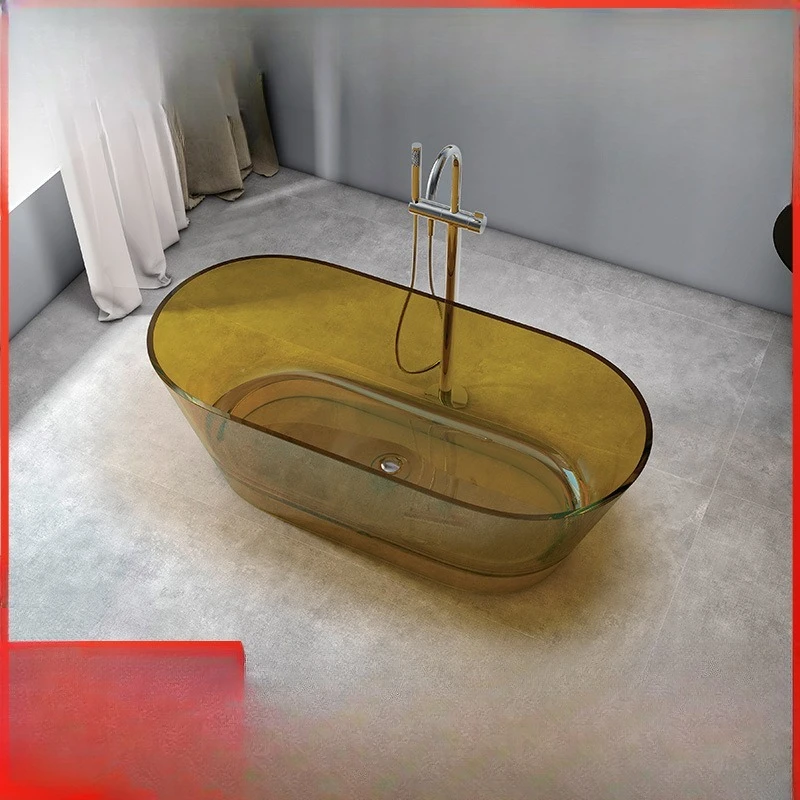 Free-standing transparent resin bathtub, household double color oval