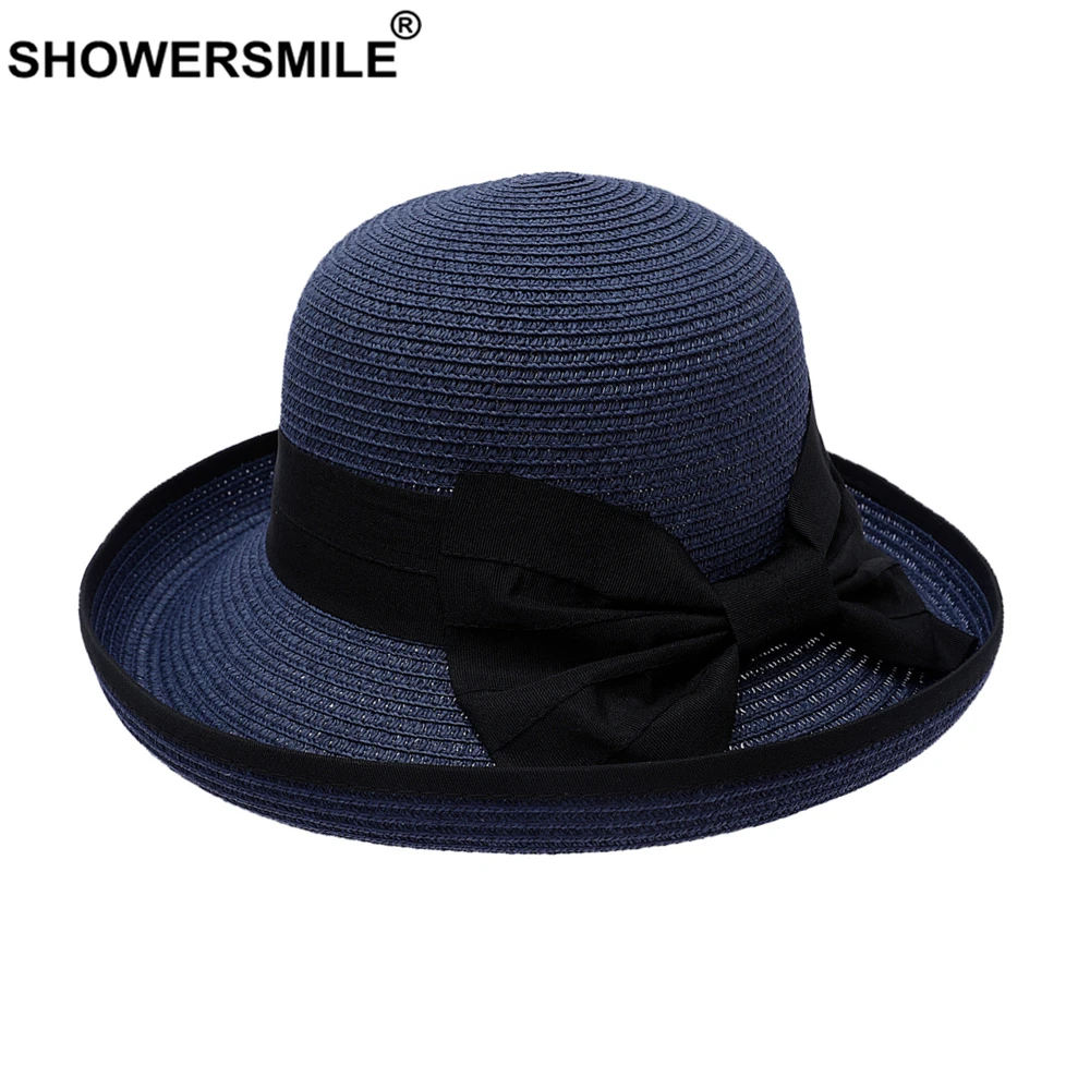 SHOWERSMILE Mùa Hè Mũ Lưỡi Trai Phong Cách Anh Quốc Nữ Hat Nơ Trắng Đen Hồng Hải Quân Màu Be Nữ Fedora