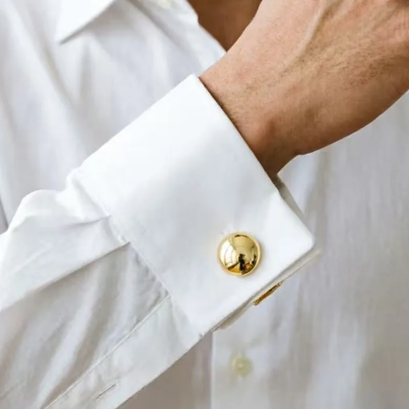 1pc Gold Color Round Cufflinks Polished Metal Shirt Studs Elegant Formal Business Accessories for Men, Wedding Party Jewelry