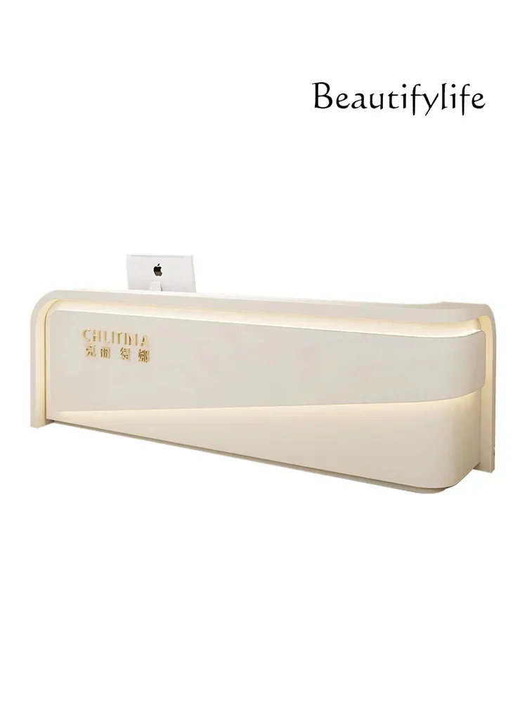 

v Simple Modern Light Luxury Beauty Salon Dedicated Bar Counter Cashier Company Front Desk Reception Table