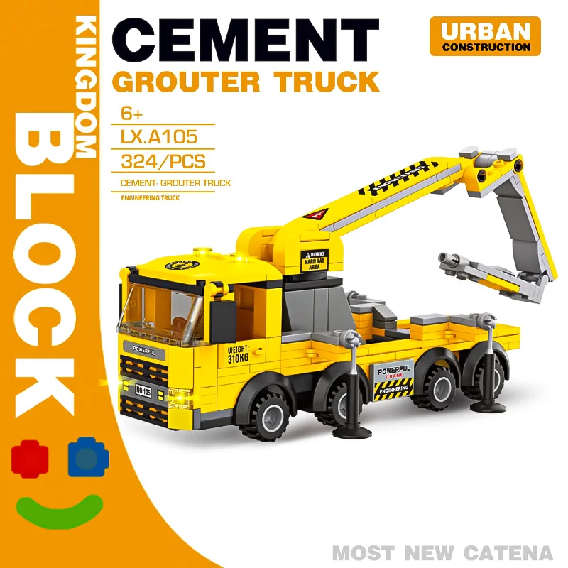 City engineering car building block Crane model children benefit intelligence assembled toy boy concrete pump truck model gift