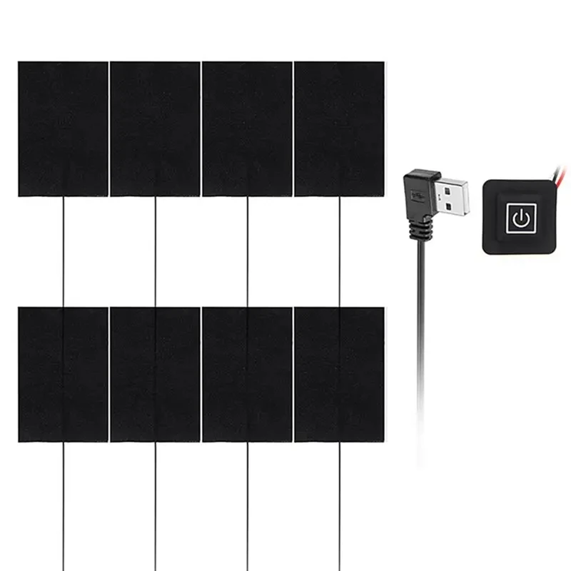 전기 난방 패드 의류 재킷 패드 히터 시트 전기 천 세트, 야외 겨울용 쉬운 설치, USB 8 인 1