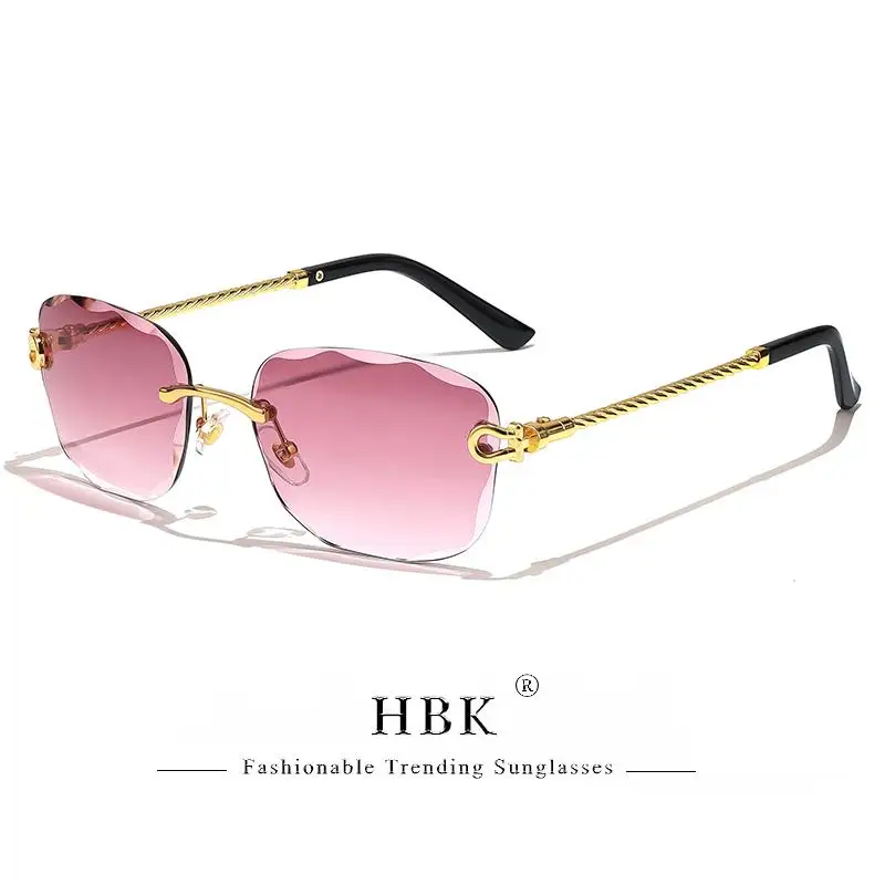 HBK Vintage Design Rahmenlose Sonnenbrille Männer Luxus Wellenschneiden Metall Sonnenbrille für Frauen Reisen Einkaufen Shades Brillen UV400 – Detail 22