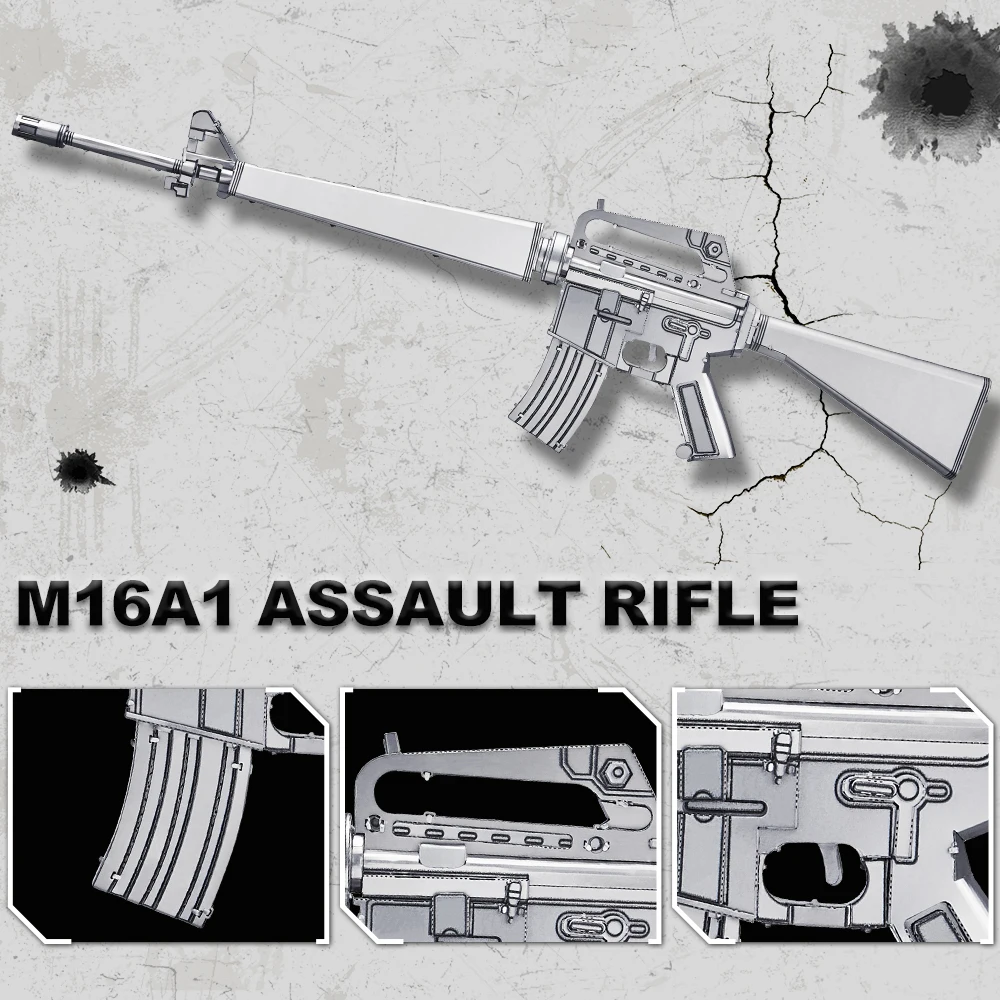 Piececool 3D Metal Puzzles M16A1 Rifle Assembly Model Kits DIY Crafts Jigsaw Set for Adult Unique Gifts