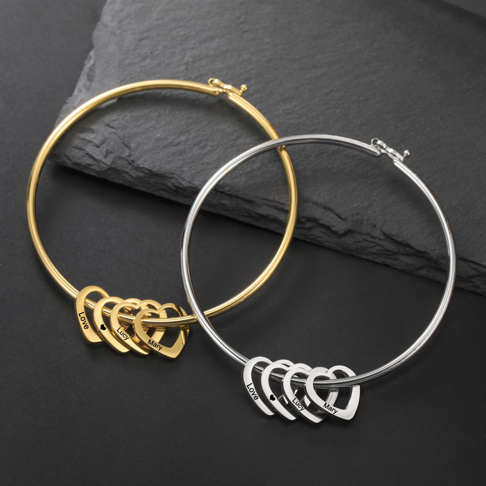 Couple Friend Sister Heart Name Personalized Bracelet Custom Bangle Gift For Woman Men Family Mother Day Stainless Steel Jewelry