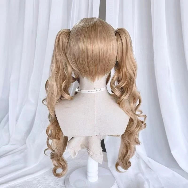 Synthetic Cosplay Women Wigs with Hair Bangs 20inch Black Blonde Wig with Double Wavy Curly Ponytail for Women Daily Cosplay Use