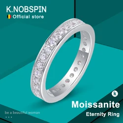 KNOBSPIN D VVS1 All Moissanite Ring S925 Silver Plated 18k White Gold Fine Eternity Bands Engagement Wedding Rings for Women Man